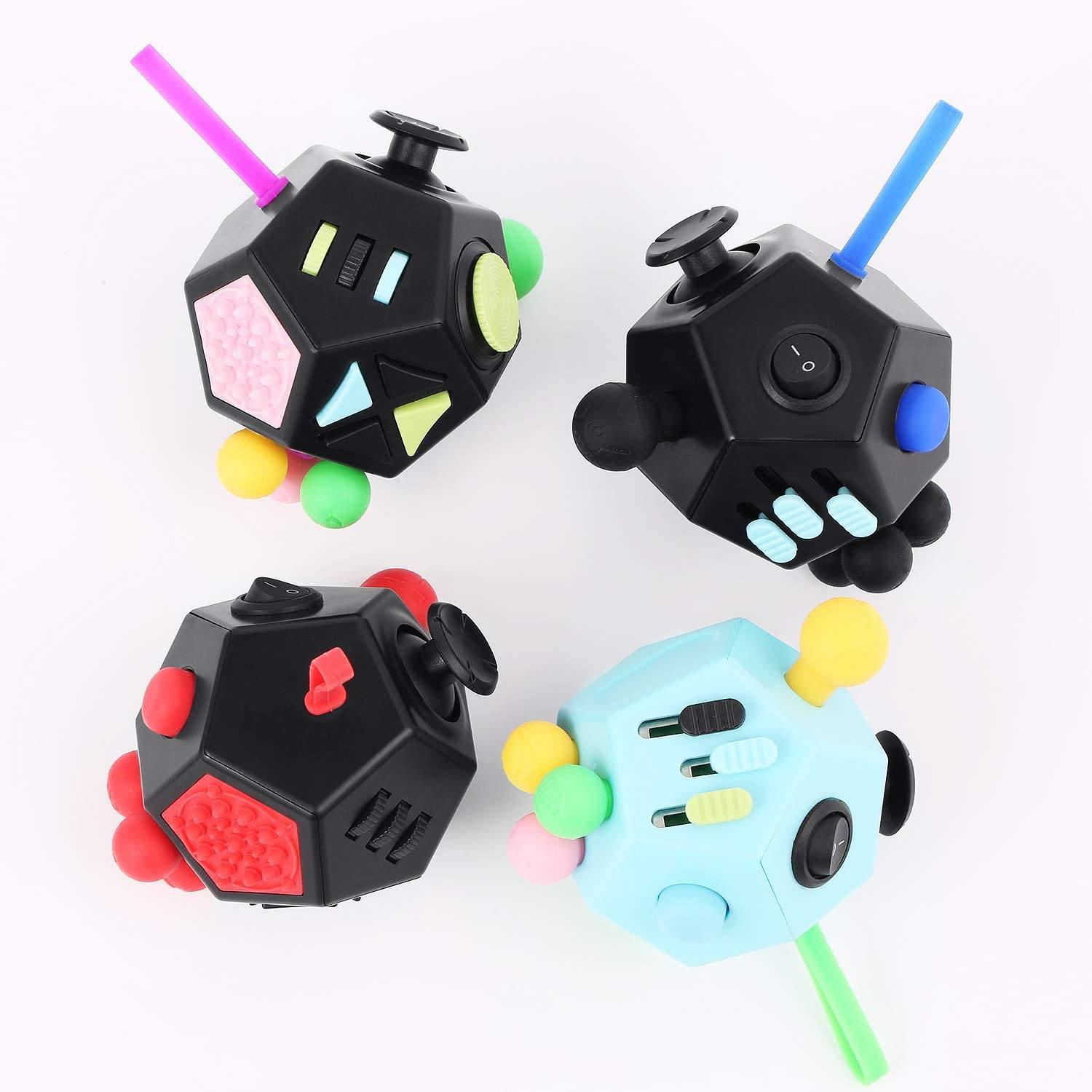 Stress and Anxiety Relief Depression Anti for All Ages with ADHD ADD OCD Autism Best Toy Black 12 Sided Fidget Cube Dodecagon Fidget Toy for Children and Adults