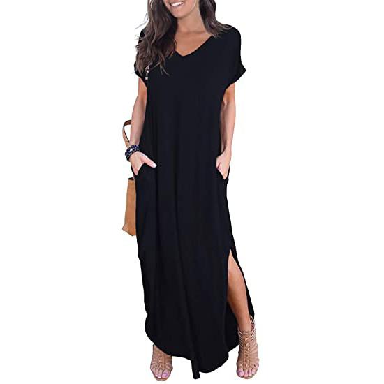 Women's Casual Loose Pocket Split Maxi Dress