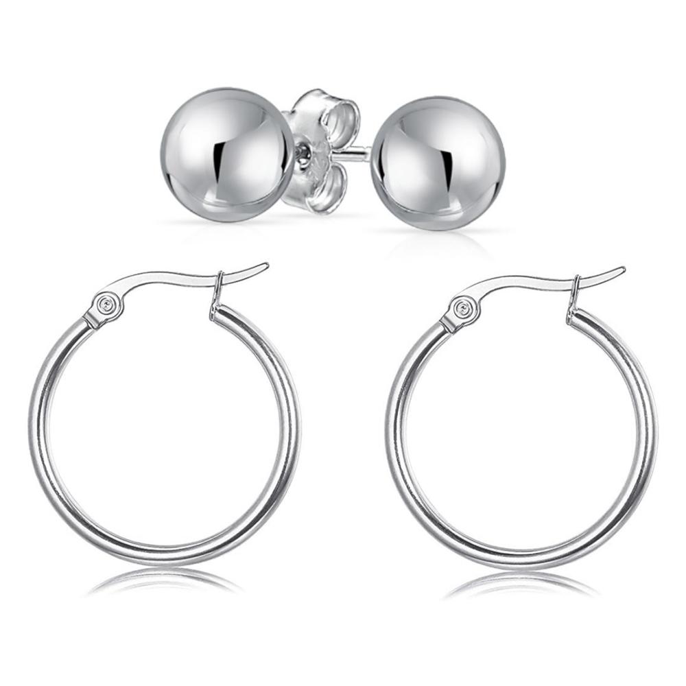 Solid Sterling Silver Hoop And Ball Set 