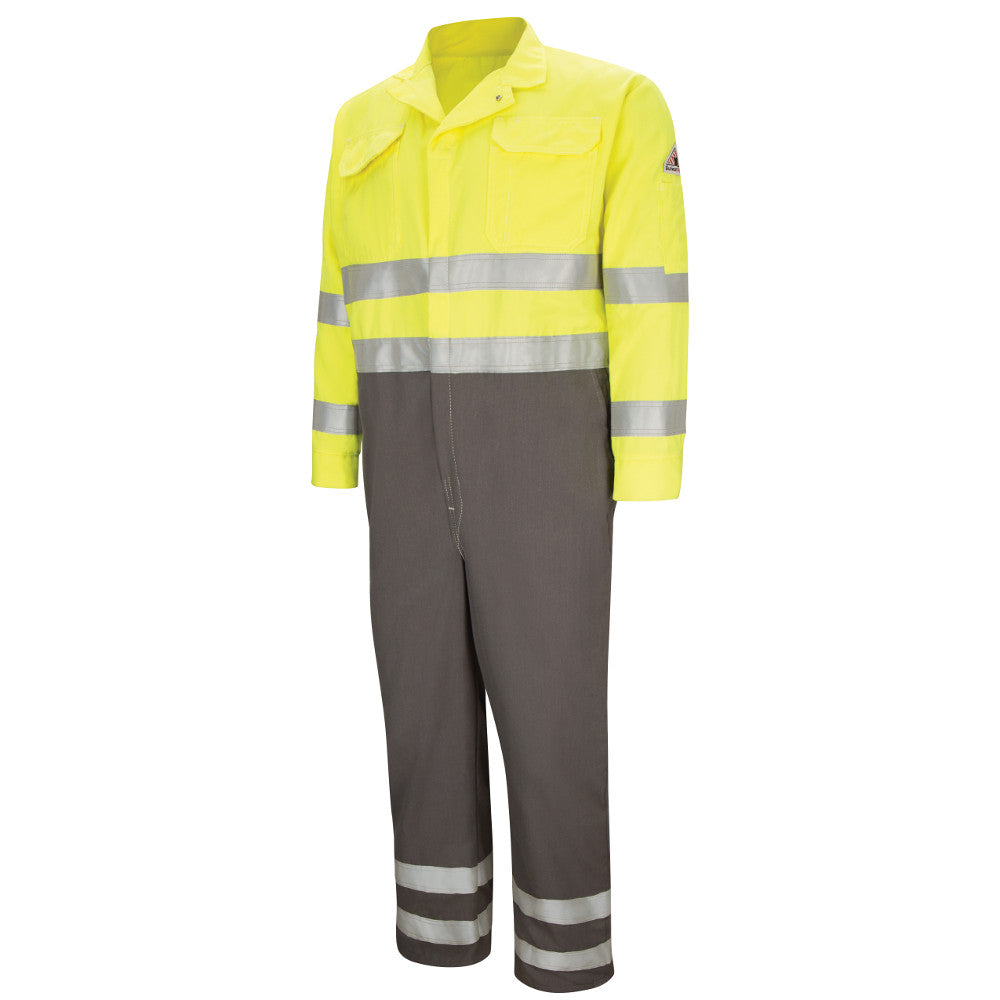 Bulwark FR fire retardant HI-VIS DELUXE COLOR BLOCK COVERALL WITH REFLECTIVE TRIM CMDCHG