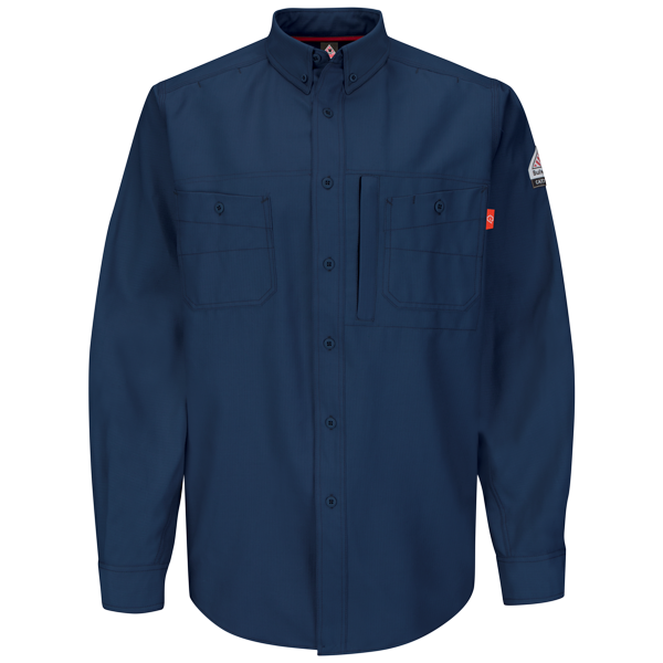 Men's FR Bulwark iQ Series® Endurance Uniform Shirt in Navy, Khaki, and Grey QS42