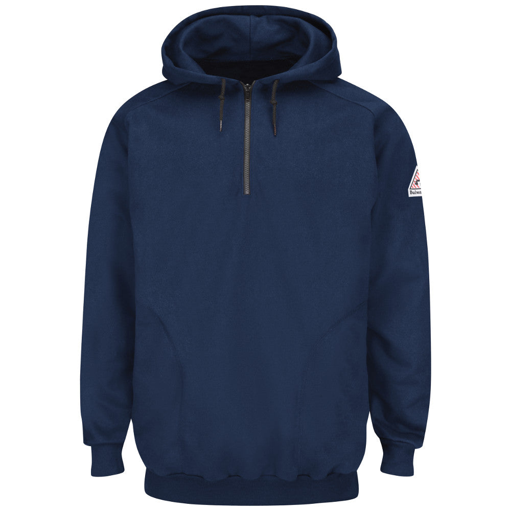 Bulwark FR fire retardant Navy Pullover Hooded Fleece Sweatshirt with 1/4 Zip - Cotton/Spandex Blend - CAT 2 - SEH8NV