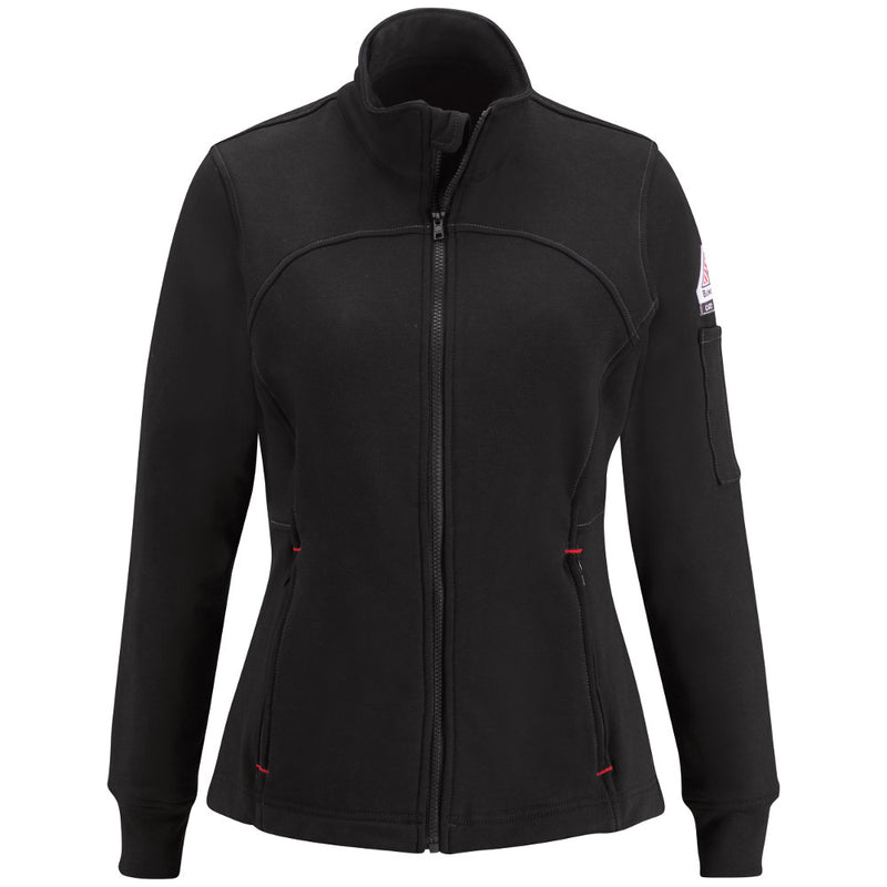 Women's Bulwark FR fire retardant Zip Front Fleece Jacket-Cotton/Spandex Blend - CAT 2 - SEZ3 in Black and Navy