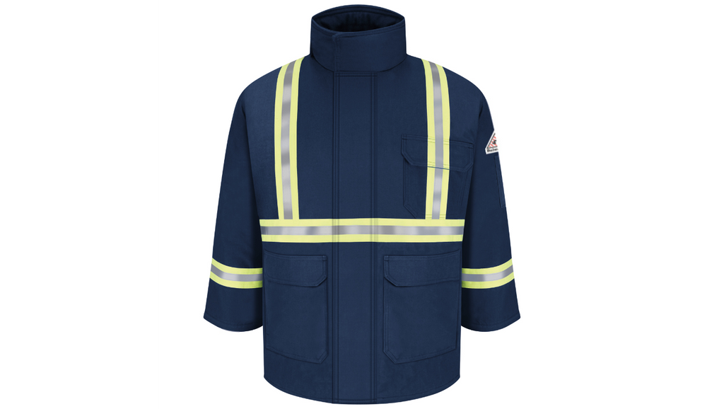 Bulwark FR fire retardant Navy Parka with CSA Compliant Reflective Striping - CAT 3 - JLPCNV