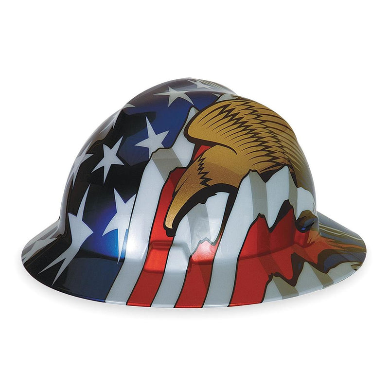 MSA Polyethylene Cap Style Hard Hat With Fas Trac®, American Flag And 2 Eagles Graphics
