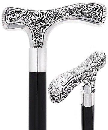 Silver 925r Embossed Fritz Tourist Flowered Design Walking Cane w