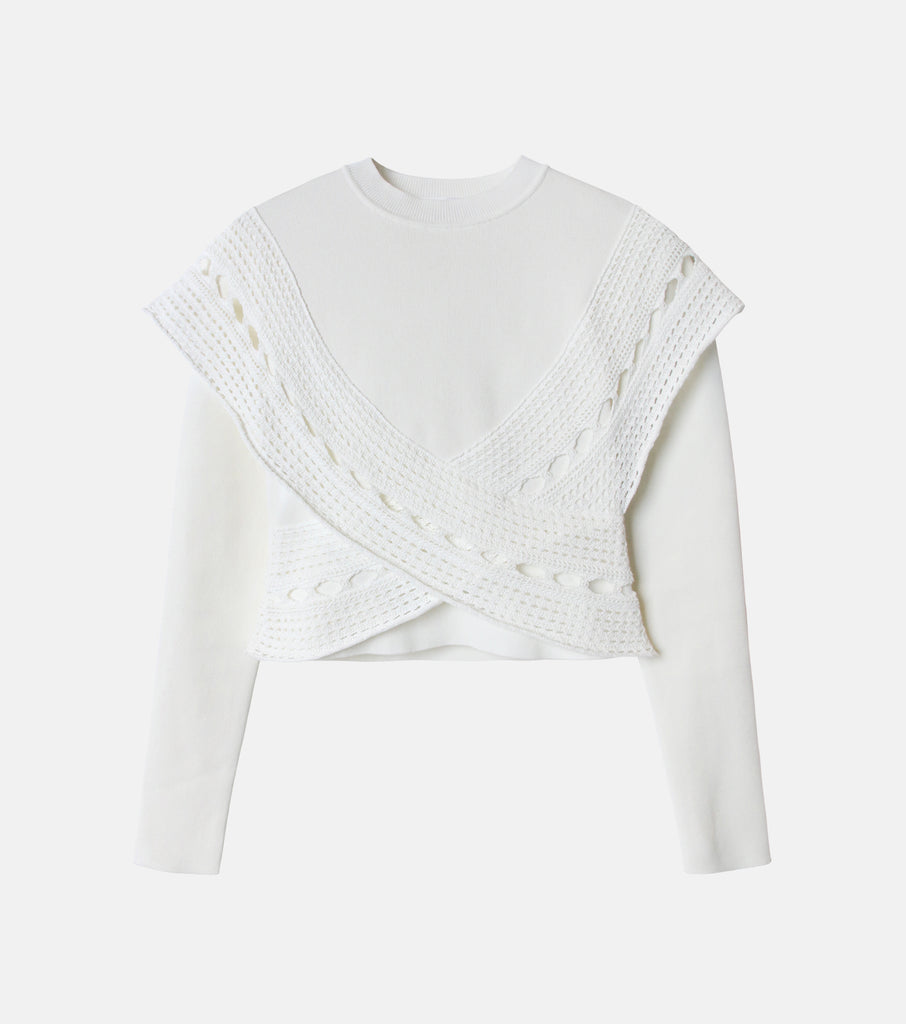 23SS LE CIEL BLEU Lace Paneled Knit Top | everrich.hk