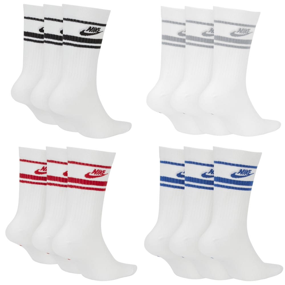 nike essential stripe 3 pack socks in white with black logo