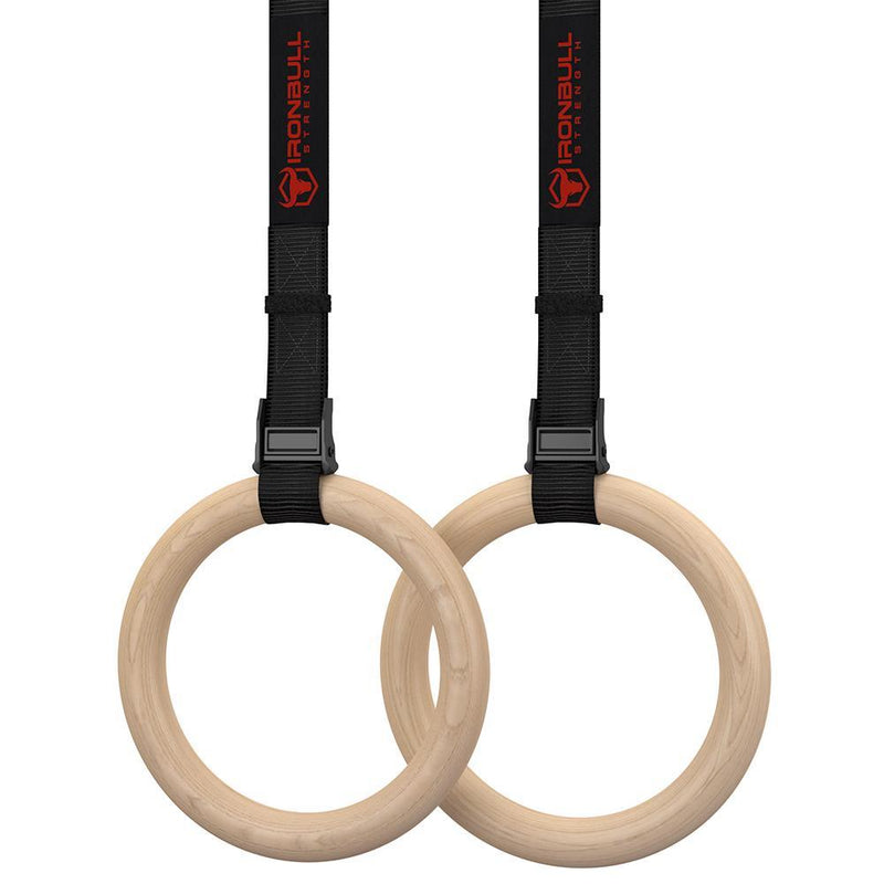 Wooden Gymnastics Rings - Adjustable Straps | IronBullStrength Canada
