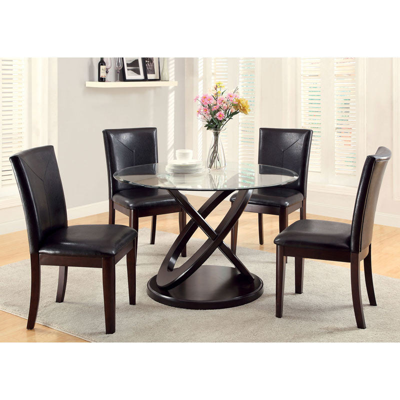  Contemporary Style Round Glass Top Espresso Finish Dining Table Set