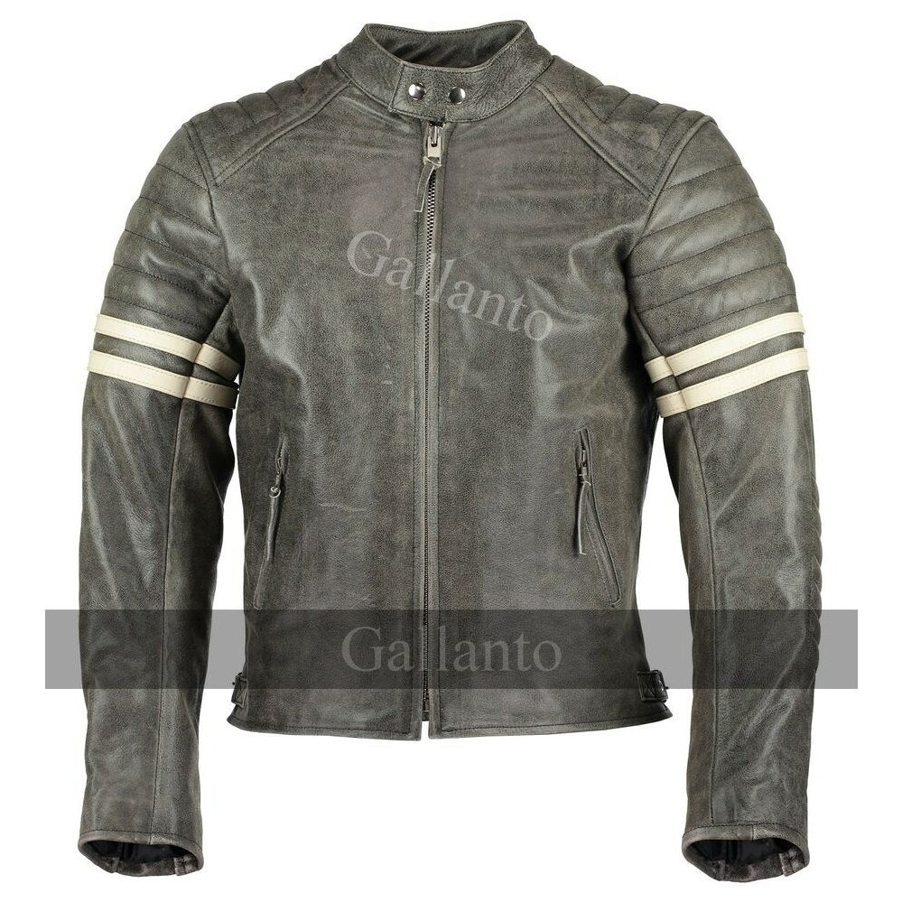 Mens Vintage Biker Fight Club Leather Jacket 