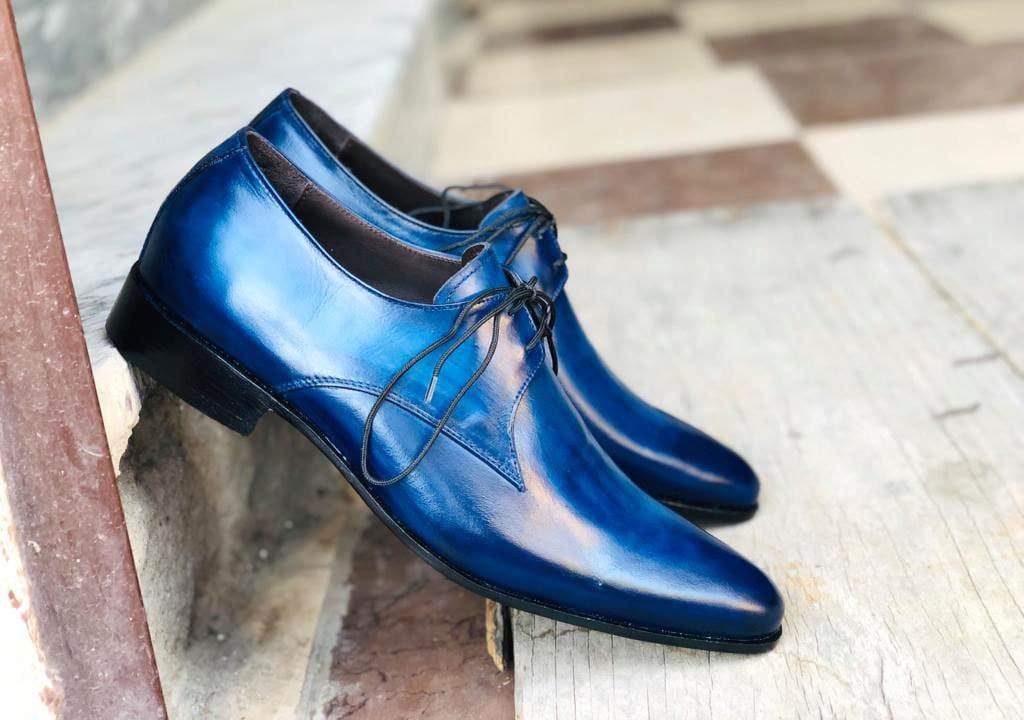 blue leather lace up shoes