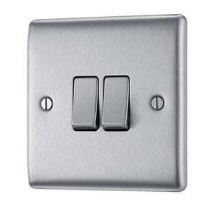 BG Electrical Double Light Switch, Brushed Steel, 2-Way, 10AX - iBuy Africa 
