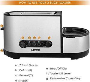 Toaster, Aicok 5-in-1 Toaster with Egg Boiler and Poachers, 2 Slice Toaster with Mini Frying Pan, Steamer - iBuy Africa 