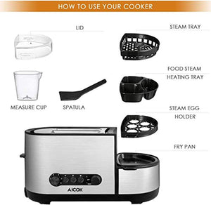 Toaster, Aicok 5-in-1 Toaster with Egg Boiler and Poachers, 2 Slice Toaster with Mini Frying Pan, Steamer - iBuy Africa 