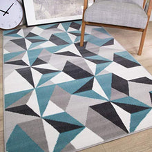 Load image into Gallery viewer, Milan Grey Silver Cream Duck Egg Blue Kaleidoscope Geometric Modern Traditional Living Room Rug - iBuy Africa 
