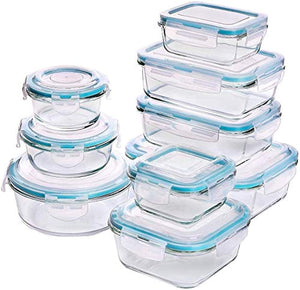 KICHLY - Glass Food Storage Container Set - 18 Pieces (9 Containers and 9 Lids) - Transparent Lids - BPA Free - iBuy Africa 