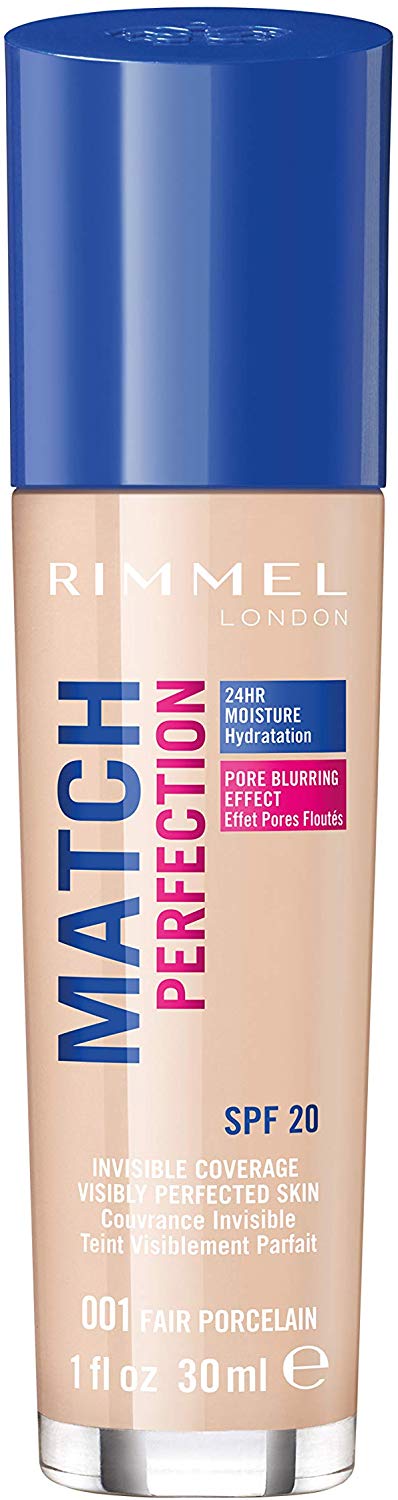 Rimmel London Match Perfection Liquid Foundation, Hydrated And Radiant glowing Effect With Smart-Tone Technology And Spf 20 Formula, 90 Porcelain - iBuy Africa 