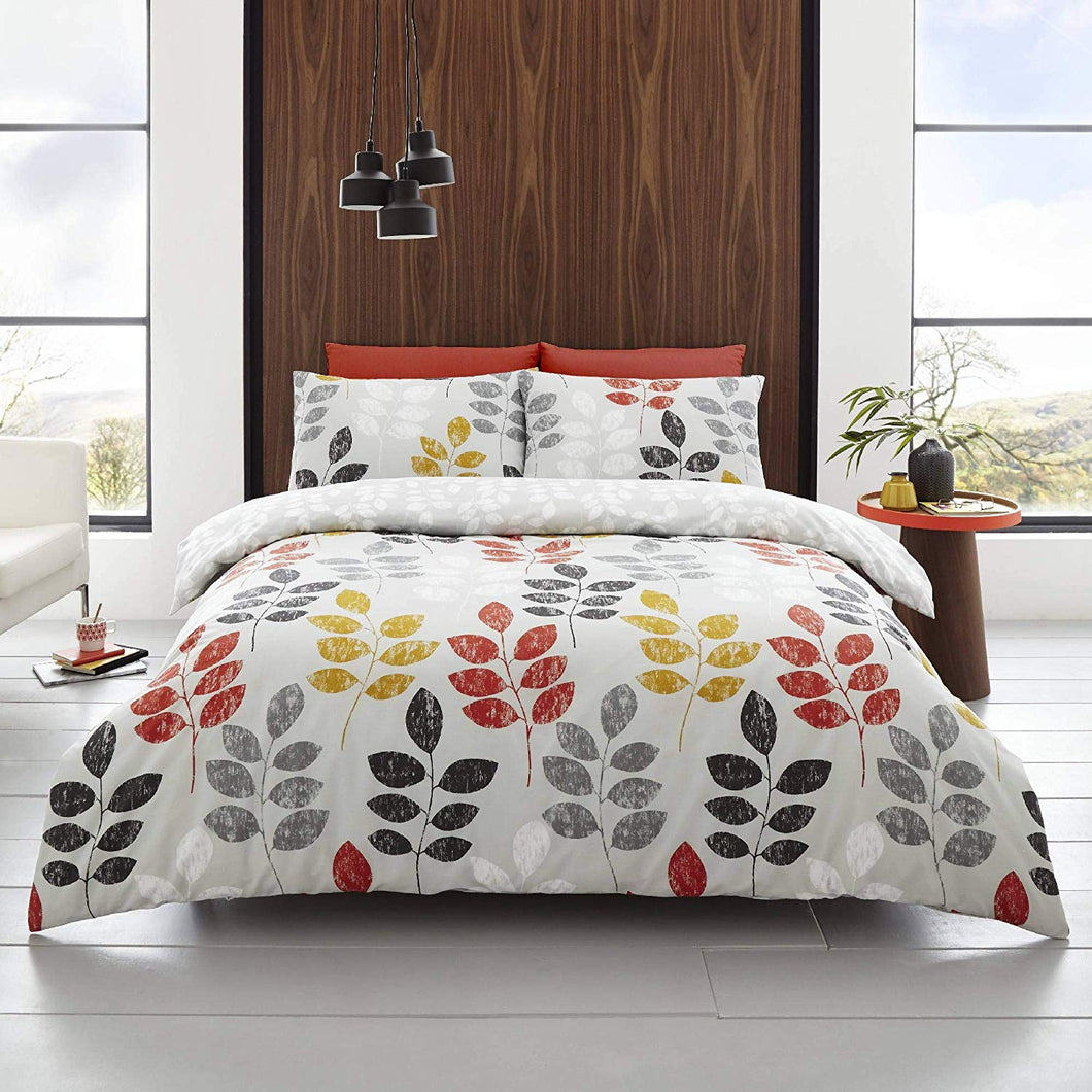 Happy Linen Company Floral Leaf Trail Botanical Grey Double Bedding Duvet Cover Set - iBuy Africa 