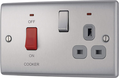 BG Electrical Switched Cooker Control Unit with a Power Indicator and Socket, 45 Amp, Brushed Steel - iBuy Africa 