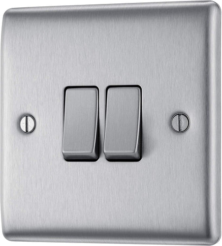 BG Electrical Double Light Switch, Brushed Steel, 2-Way, 10AX - iBuy Africa 