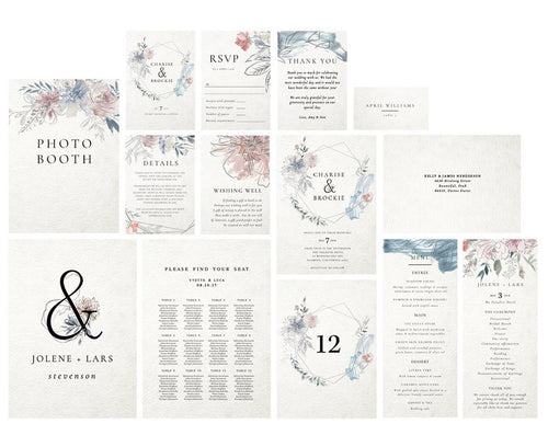 Editable wedding templates, Templett wedding suite, Rustic wedding kit, Complete wedding kit, Watercolor floral wreath, Wedding printables - iBuy Africa 