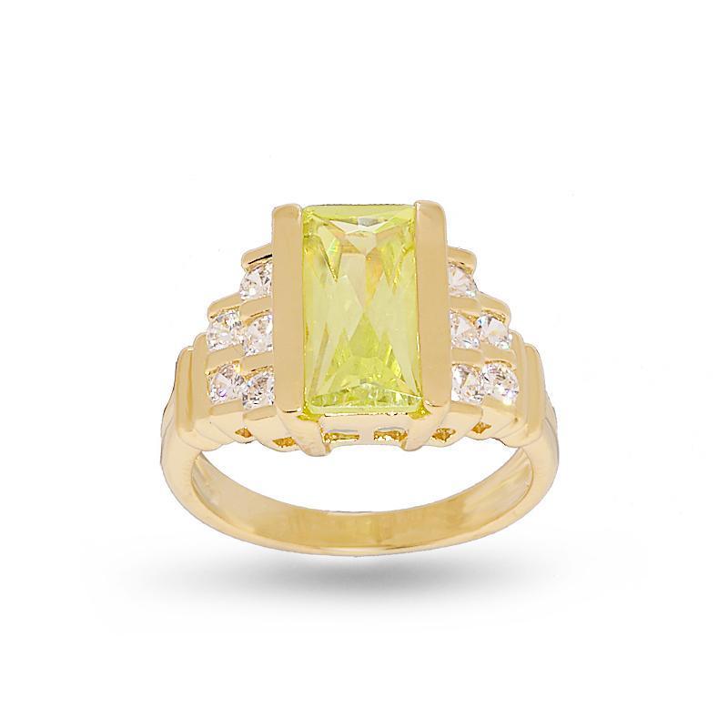 Contemporary Fancy Cut Bright Lemon Green Step Design Ring - FLJ CORPORATIONS