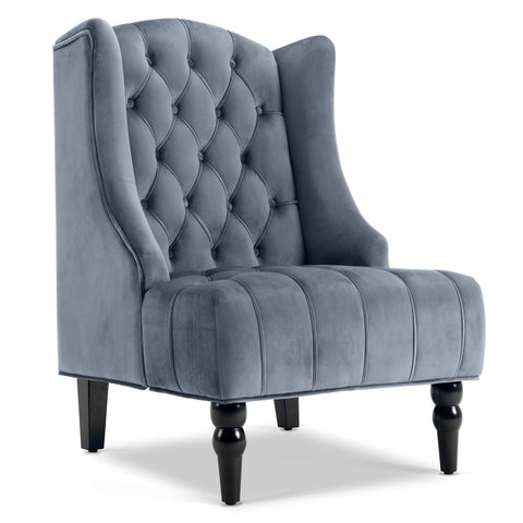 Belleze Modern Wingback Tufted NailHead Accent Chair Tall Back Velvet Wing Chair, Gray