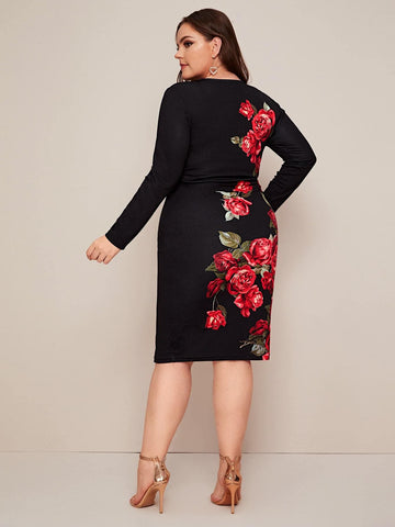 Plus Keyhole Neck Floral Print Dress - FLJ CORPORATIONS