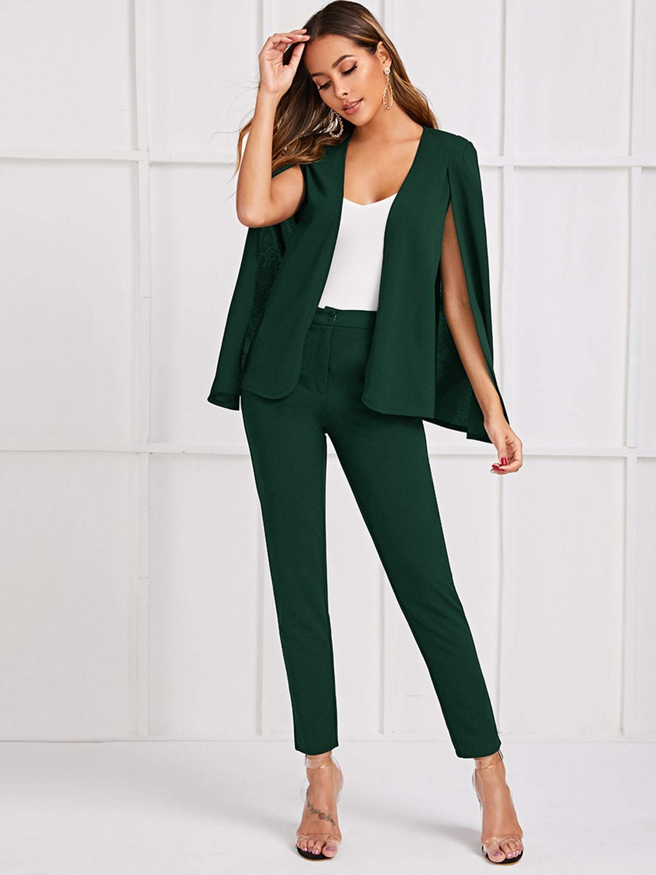 Solid Cape Blazer & Pants Set - FLJ CORPORATIONS