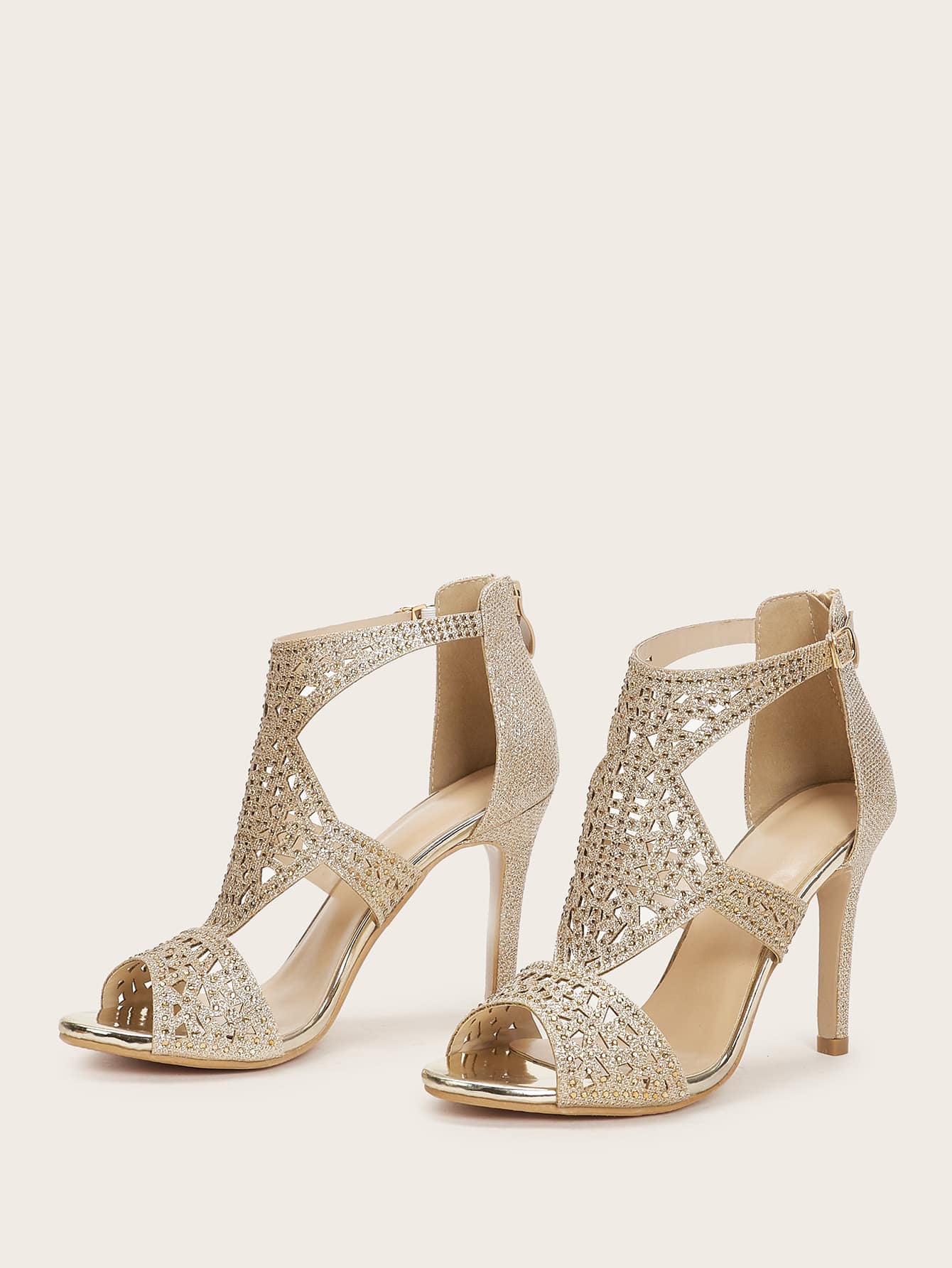 Metallic Rhinestone Decor Stiletto Heels - FLJ CORPORATIONS