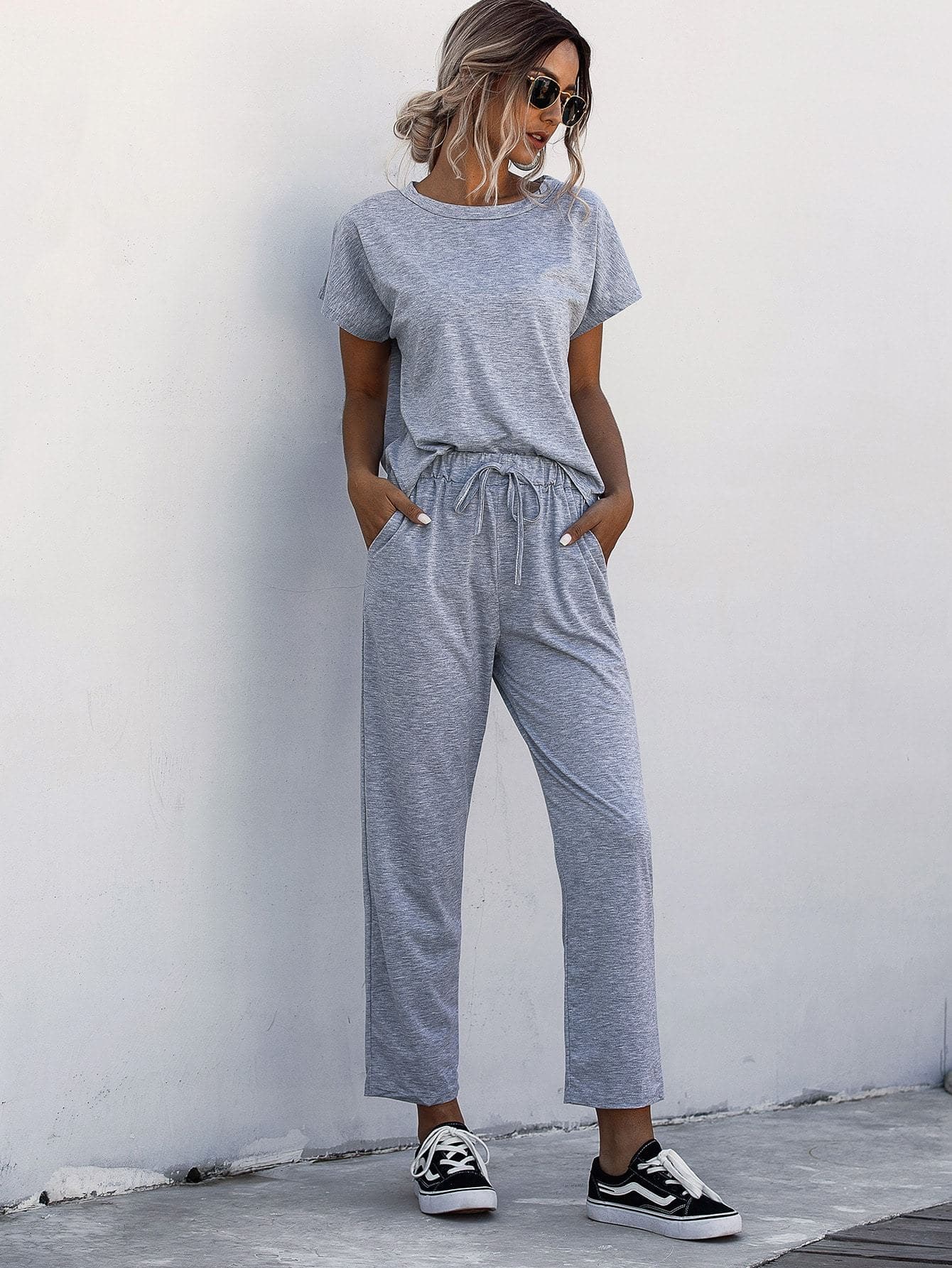 Space Dye Tee With Drawstring Waist Pants - FLJ CORPORATIONS