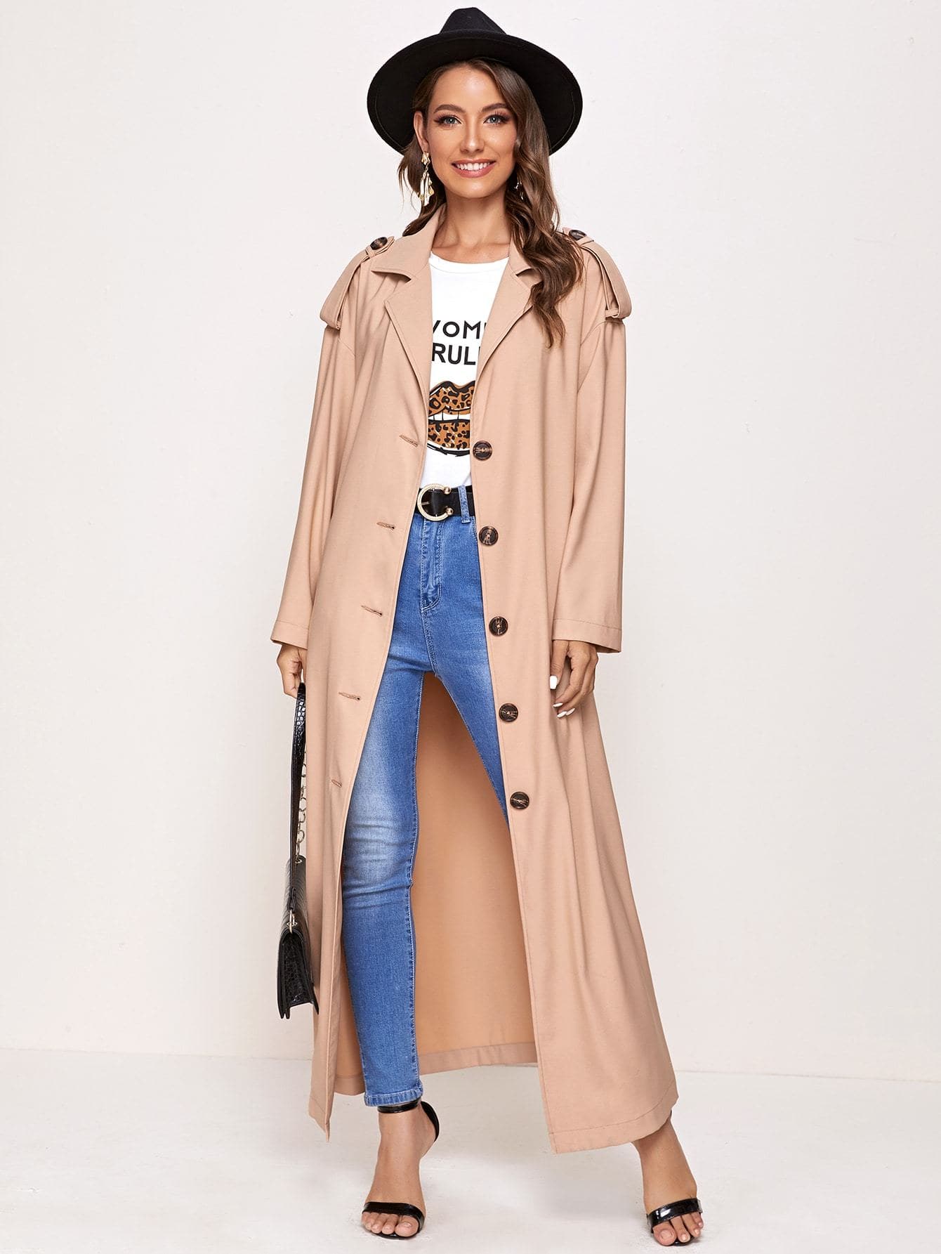 Drop Shoulder Single Breasted Trench Coat - FLJ CORPORATIONS