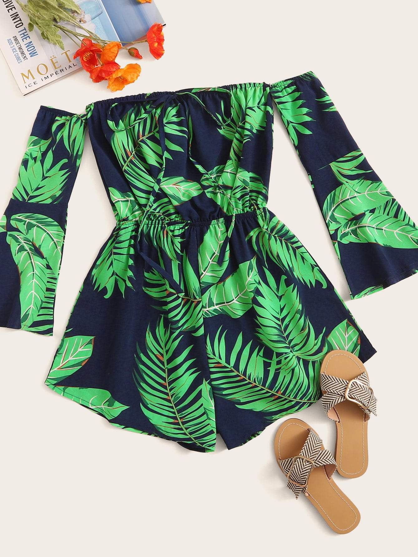 Plus Tropical Print Off The Shoulder Jumpsuit - FLJ CORPORATIONS