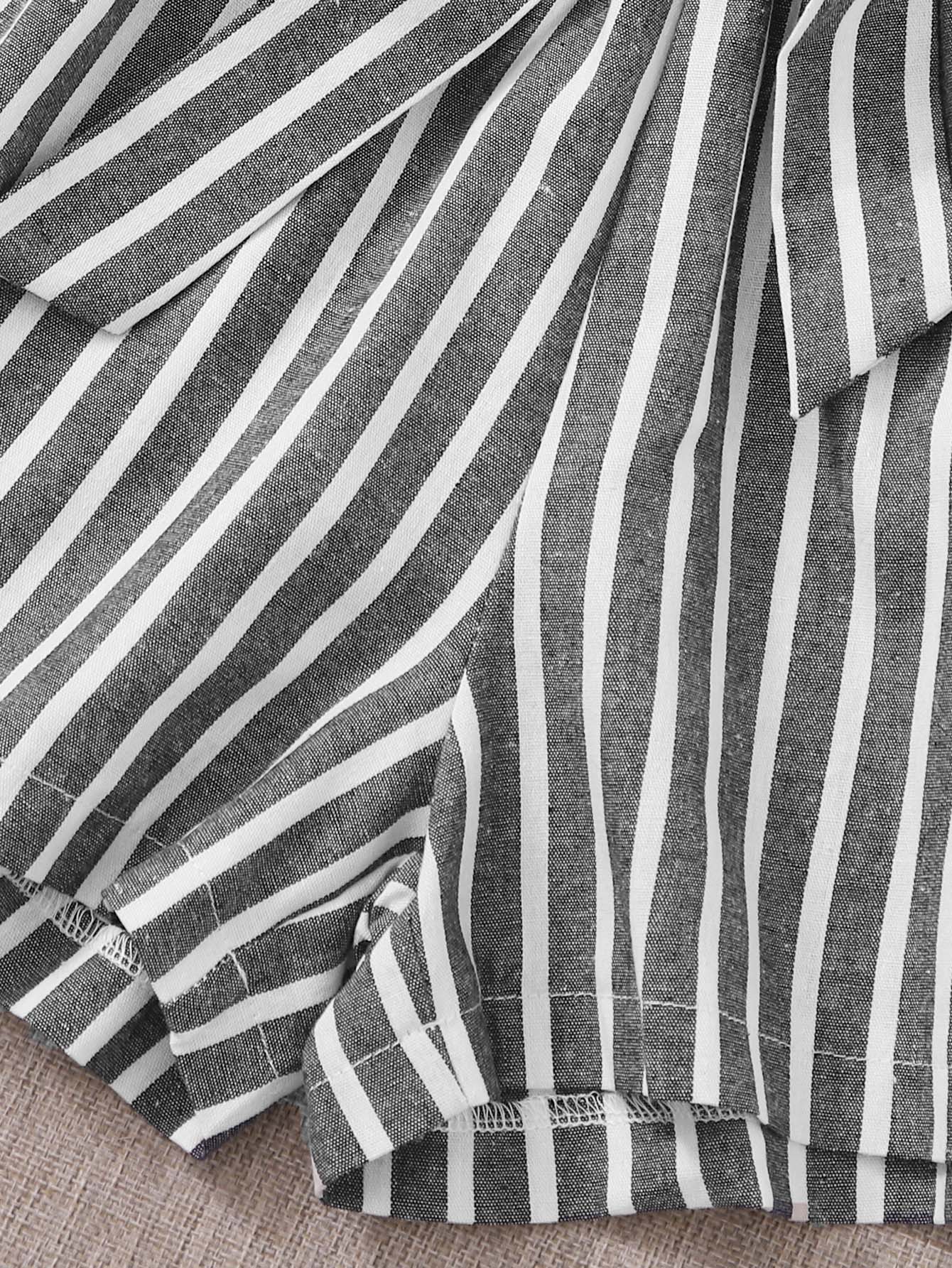 Rib-knit Tank Top With Belted Striped Shorts - FLJ CORPORATIONS