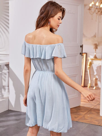 Ruffle Off Shoulder Flare Dress - FLJ CORPORATIONS