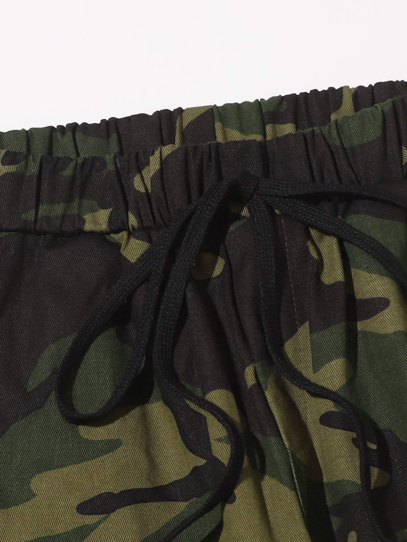 Mock Neck Solid Tee & Camo Print Cargo Pants - FLJ CORPORATIONS
