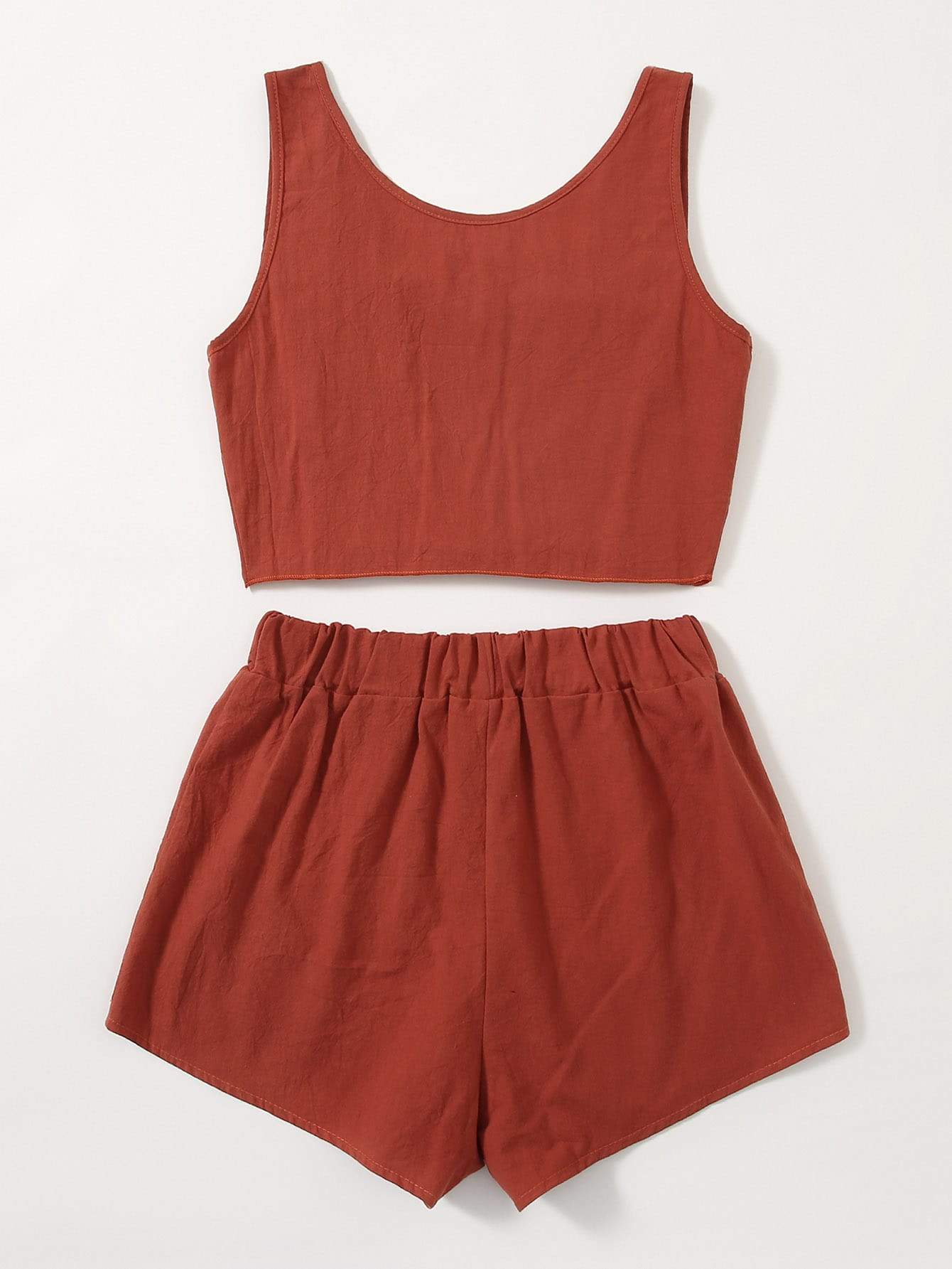 Knot Hem Button Through Tank Top & Shorts - FLJ CORPORATIONS