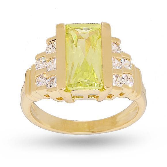 Contemporary Fancy Cut Bright Lemon Green Step Design Ring - FLJ CORPORATIONS