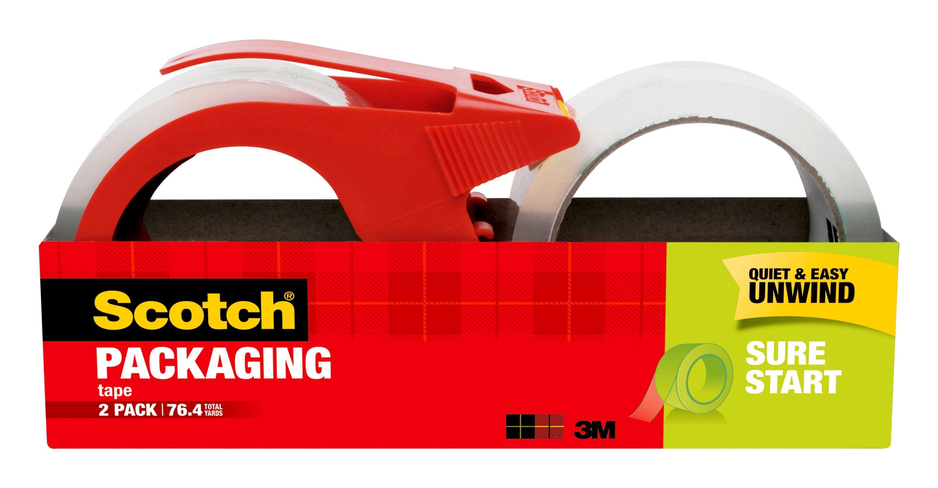 Scotch Sure Start Packaging Tape & Dispenser, 1.88" x 38.2 yd, 2 Rolls - FLJ CORPORATIONS