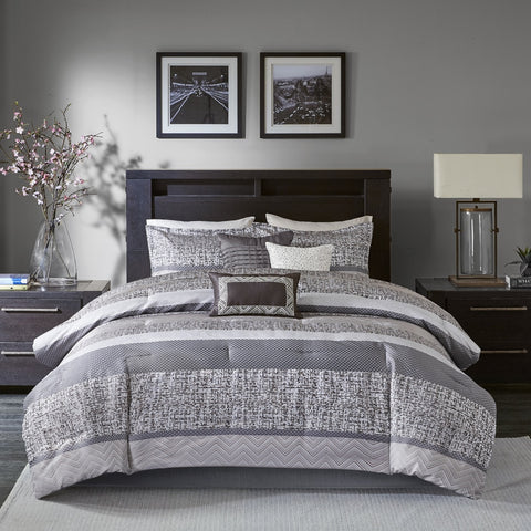 Madison Park Melody Grey/ Taupe Comforter Set - King