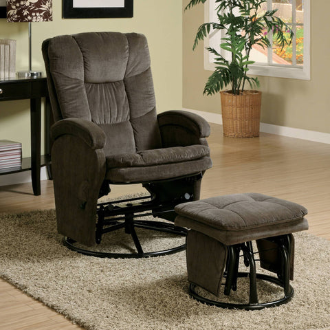 Casual Chocolate Reclining Glider With Matching Ottoman