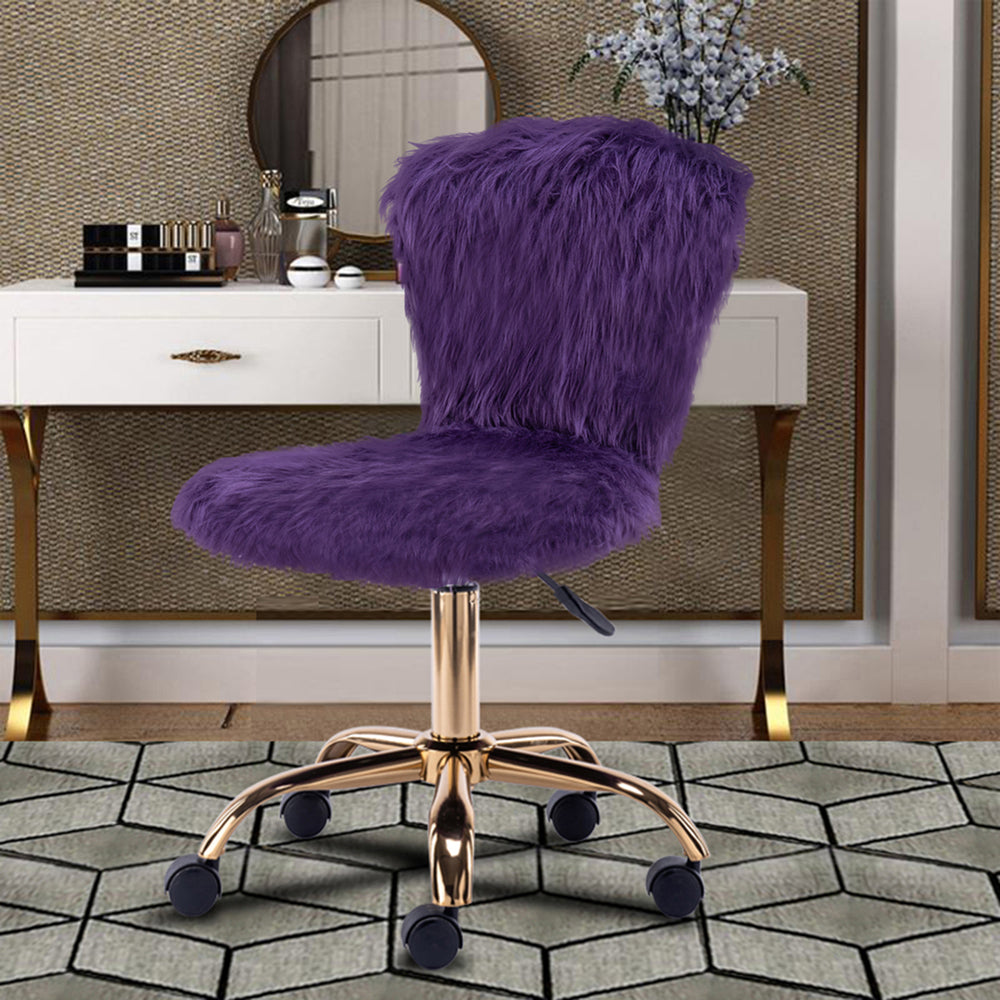 GIA Design Group Faux Fur Adjustable Swivel Vanity Chair, Purple - FLJ CORPORATIONS