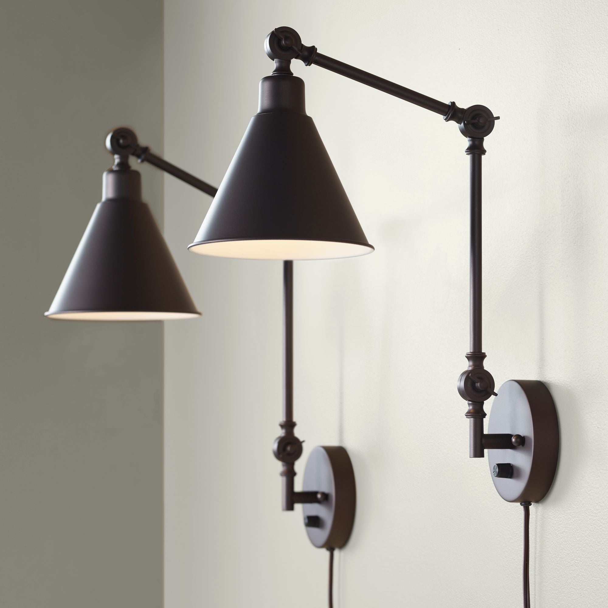 360 Lighting Modern Industrial Up Down Swing Arm Wall Lights Set of 2 Lamps Dark Bronze Sconce for Bedroom Reading - FLJ CORPORATIONS