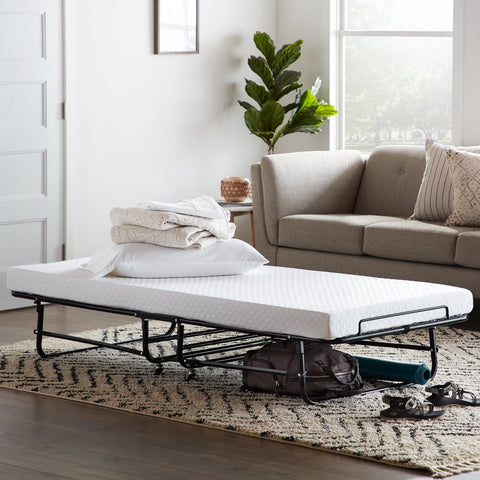 Rest Haven Rollaway Folding Guest Bed with 4-inch Memory Foam Mattress - Twin