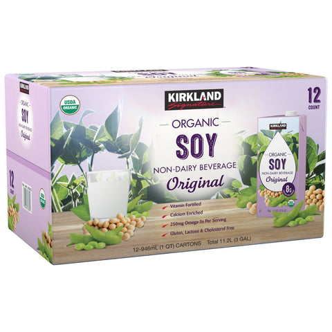 Kirkland Signature Organic Soy Beverage, Plain, 32 fl oz, 12-count