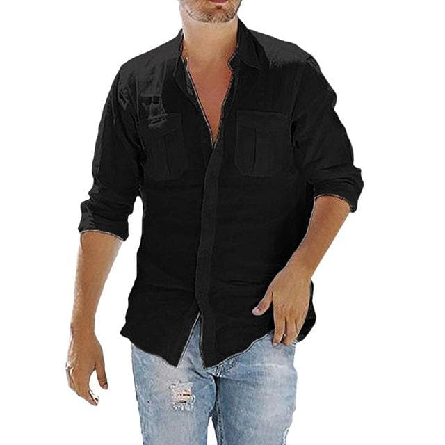 Plus Size Men's Baggy Cotton Linen Pocket Solid Long Sleeve Retro Shirts Tops Blouse hawaiian camisa masculina camisas hombre - FLJ CORPORATIONS