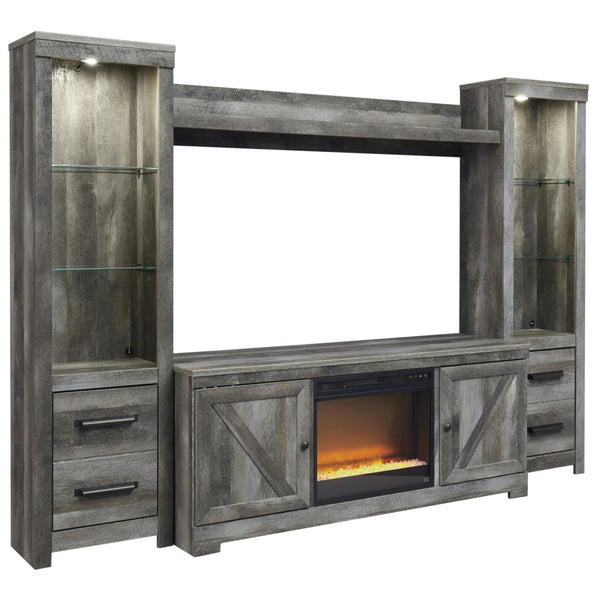Wynnlow 4 Pice Entertainment Center With Glass Stone Fireplace