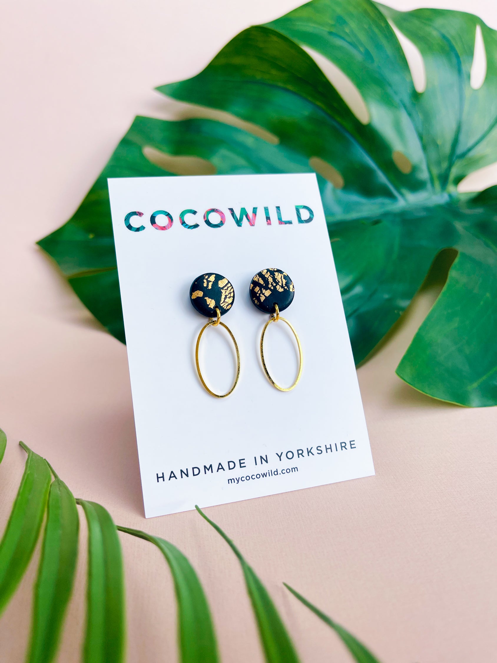 Oval Green and Gold Leaf Studs