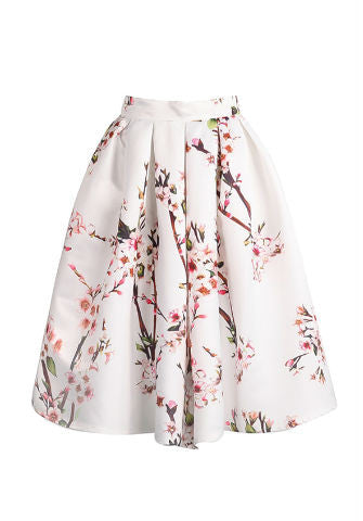 C0454 Sakura Print Flared Midi Skirt